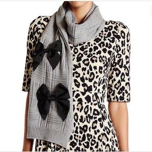Kate Spade gray wool Scarf/Muffler with Black Grosgrain Bows